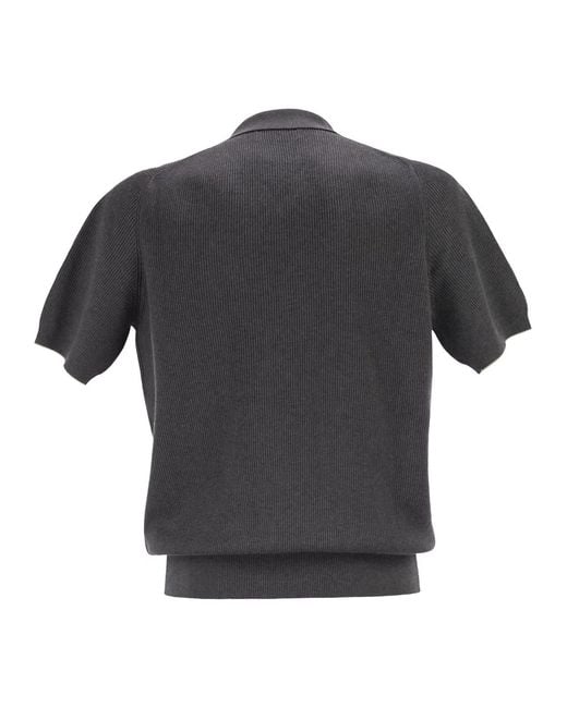 Brunello Cucinelli Black Cotton Rib Knit Polo Shirt for men
