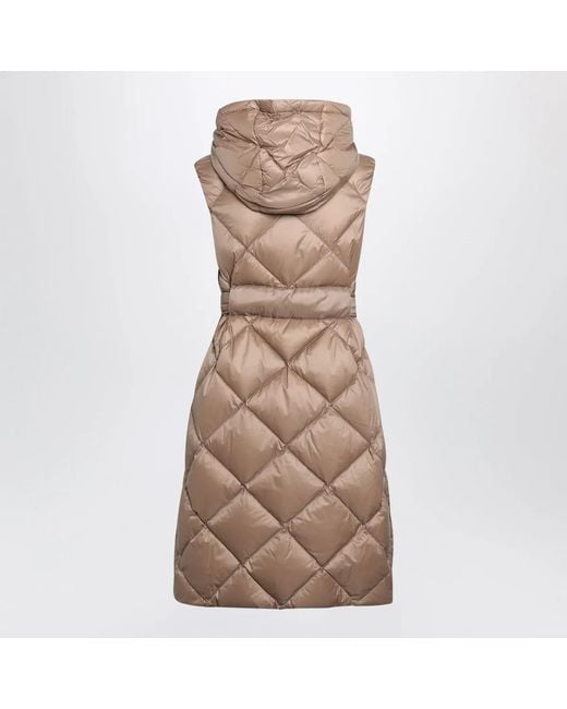 Max Mara Brown Camel Belted Sleeveless Down Jacket