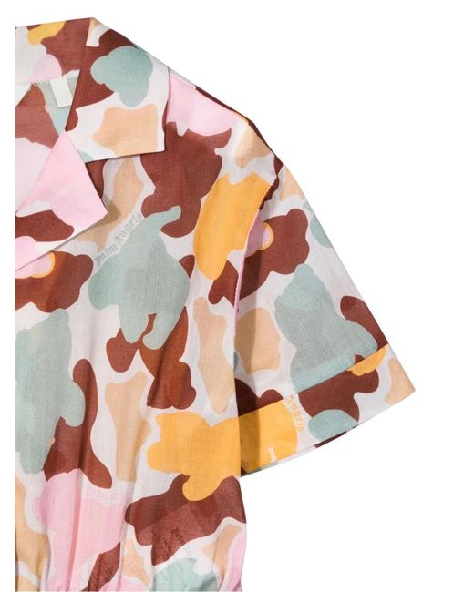 Palm Angels White Cropped Shirt Aop Camu