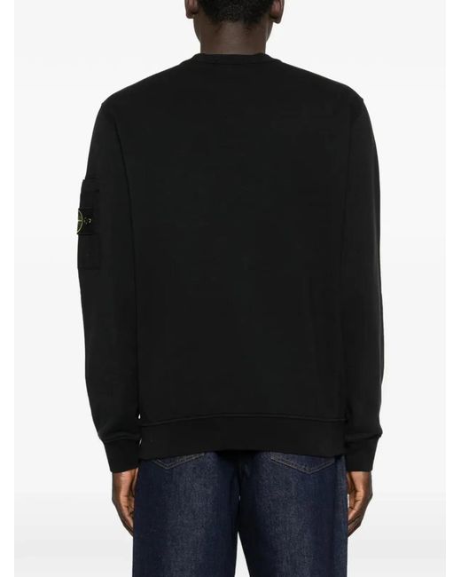 Stone Island Black Regular Fit Crew Neck Sweatshirt With Seasonal Pocket for men