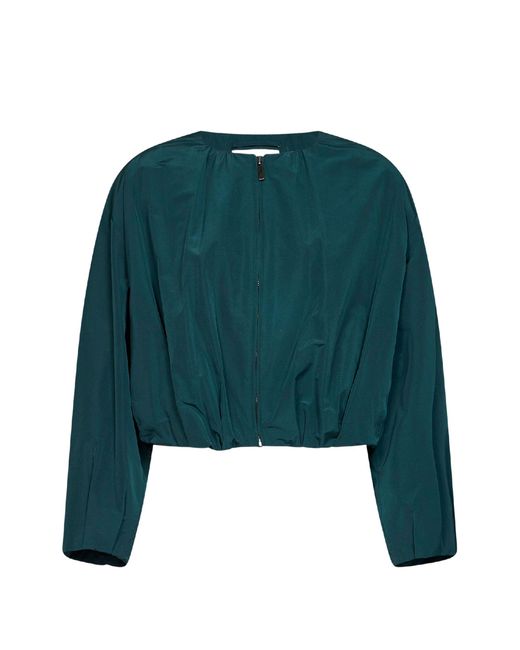 Weekend by Maxmara Green Gathered-Hem Zip-Up Jacket