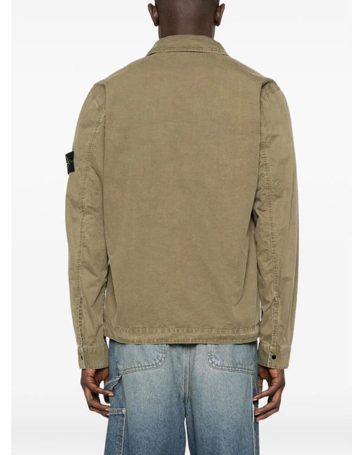 Stone Island Green Regular Fit Overshirt With Zip And Pocket for men