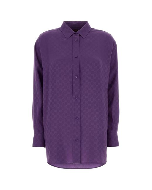 Gucci Purple Silk Monogram Shirt