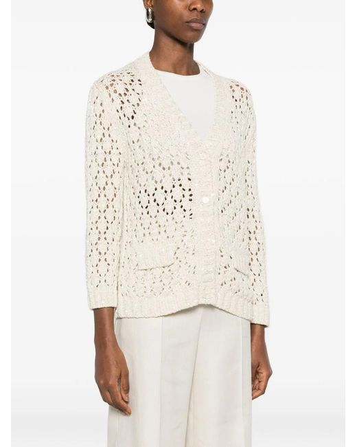 Fabiana Filippi Gray Openwork Knit V Neck Shirt