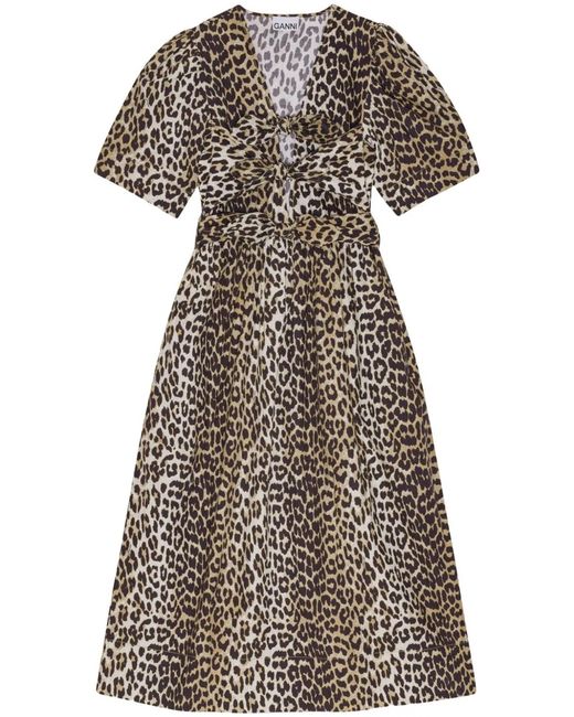 Ganni Brown Leopard Printed Cotton Dress