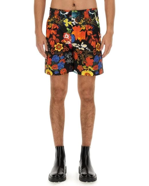 Moschino Black Bermuda With Floral Pattern for men