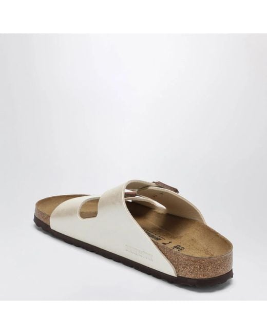 Birkenstock White Arizona Birko-Flor Pearl Slides