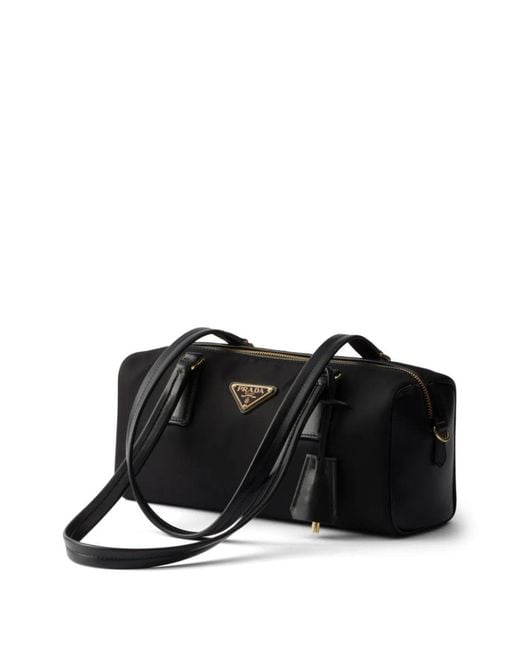 Prada Black Re-Nylon And Leather Medium Top-Handle Bag With Padlock