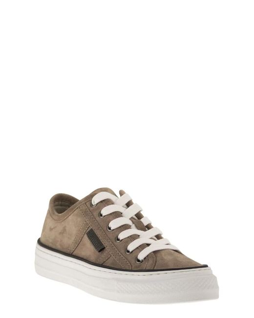 Brunello Cucinelli Brown Suede Trainers With Shiny Tab