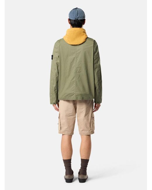 Stone Island Green Waxed Pigment Cotton Tela Coach Jacket for men