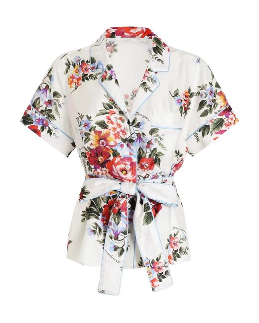 Dolce & Gabbana White Dolce & Gabbana Silk Kimono Shirt With Floral Print