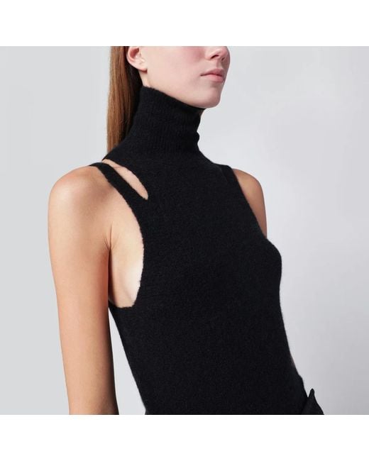 Roberto Collina Black Cashmere Blend Turtleneck Top