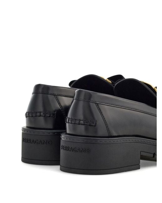 Ferragamo Black Chunky Bow Loafers For