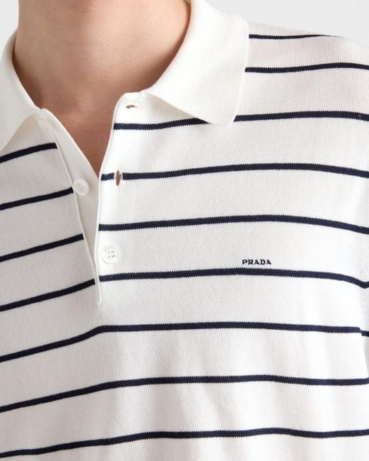 Prada White Striped Short-Sleeve Polo Shirt for men