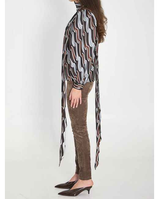 Gucci Gray Heritage Ribbon-Print Blouse