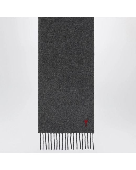 AMI Gray Ami De Cœur Wool Scarf for men