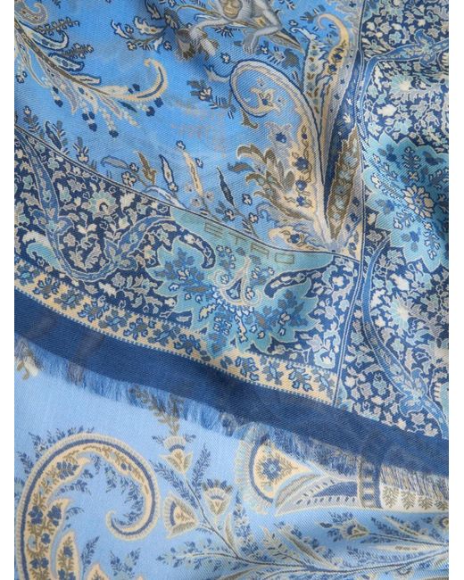 Etro Blue Paisley Pattern Scarf for men