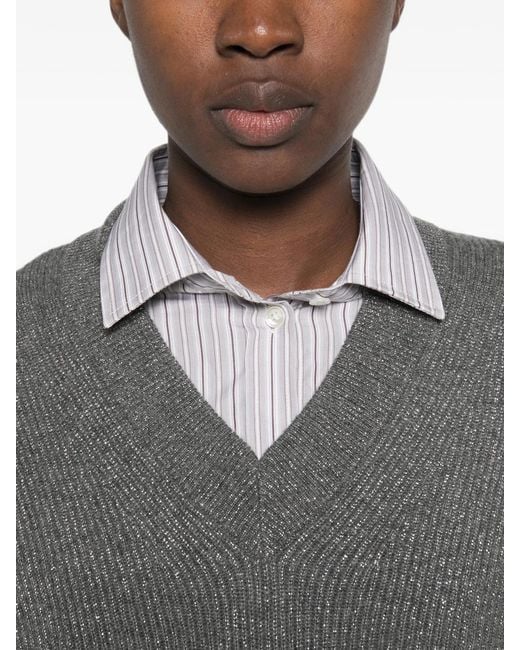 Brunello Cucinelli Gray Pullover Con Scollo A V