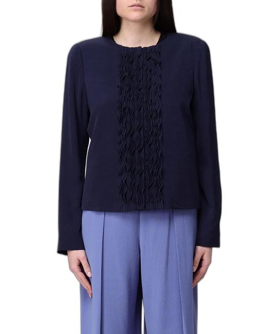 Emporio Armani Blue Ruffled Long-Sleeve Dress