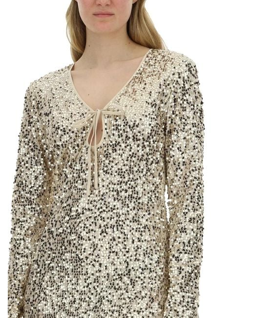 ROTATE BIRGER CHRISTENSEN Natural Rotate Birger Christensen Sequined Dress