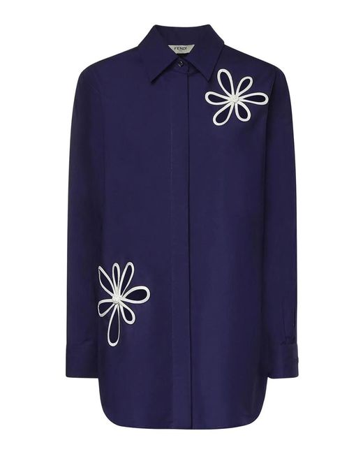 Fendi Blue Ajour Poplin Shirt