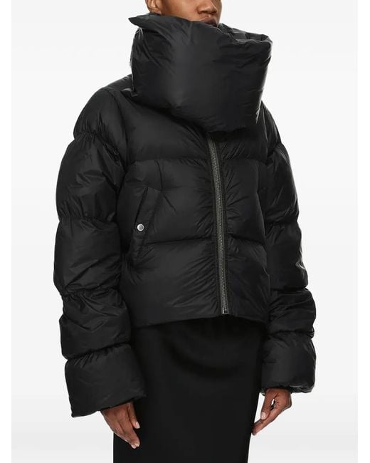 Rick Owens Black Funnel-Neck Down Jacket