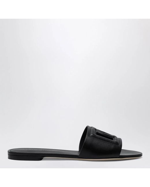 Dolce & Gabbana Black Dolce&Gabbana Leather Slides With Dg Logo
