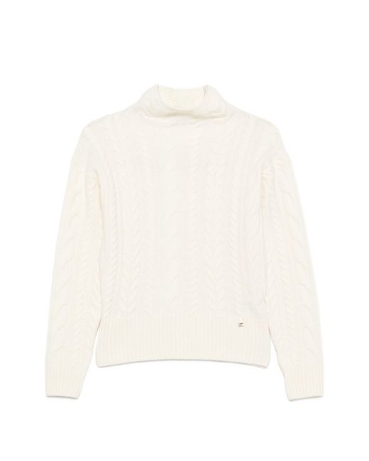 Herno White Cable-Knit Roll-Neck Sweater