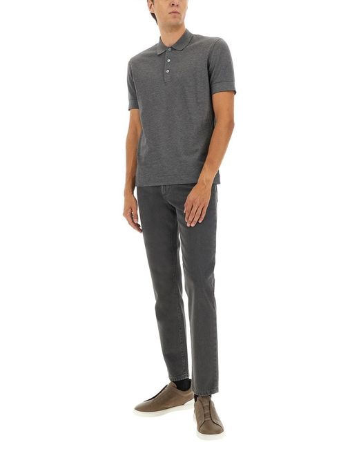 Zegna Gray Cotton Blend Polo Shirt for men