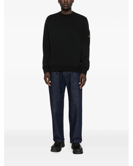 Stone Island Black Regular Fit Crew Neck Sweatshirt With Seasonal Pocket for men