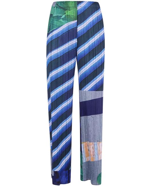 Pleats Please Issey Miyake Blue Pleats Please By Issey Miyake "City Collage" Trousers