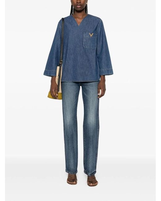 Valentino Garavani Blue Denim Shirt With Logo