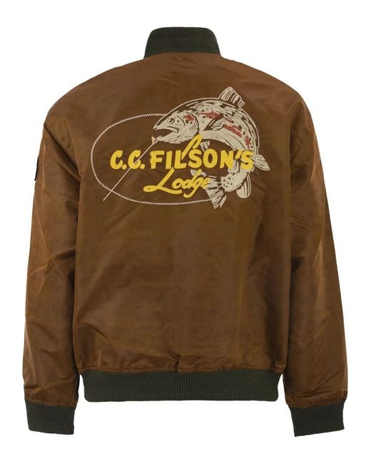 Filson Brown Technical Nylon Bomber Jacket With Heritage Embroidery for men
