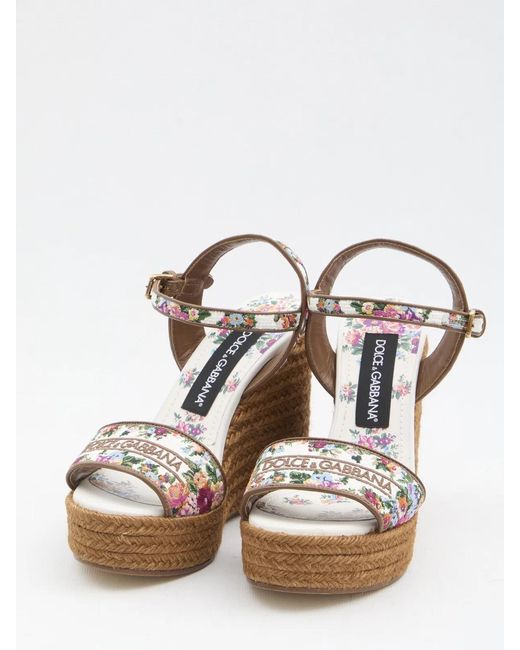 Dolce & Gabbana White Dolce & Gabbana Wedge Sandals With Logo Embroidery