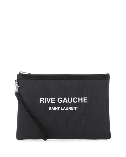 Saint Laurent Black Charcoal Canvas Rive Gauche Clutch for men