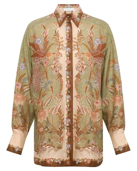Zimmermann Green Indra Printed Silk Shirt