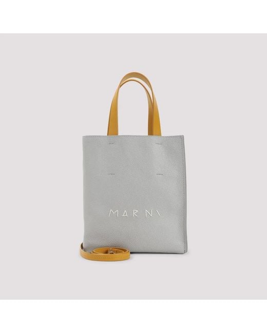 Marni Gray And China Soft Grained Calf Leather Mini Handbag