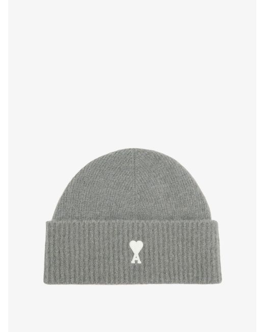 AMI Gray Alpaca Blend Beanie Hat for men