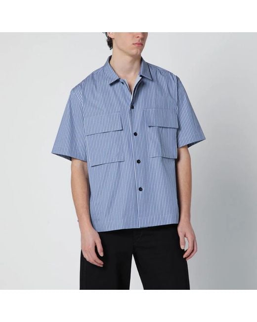 Sacai Blue Light Striped Cotton Shirt for men