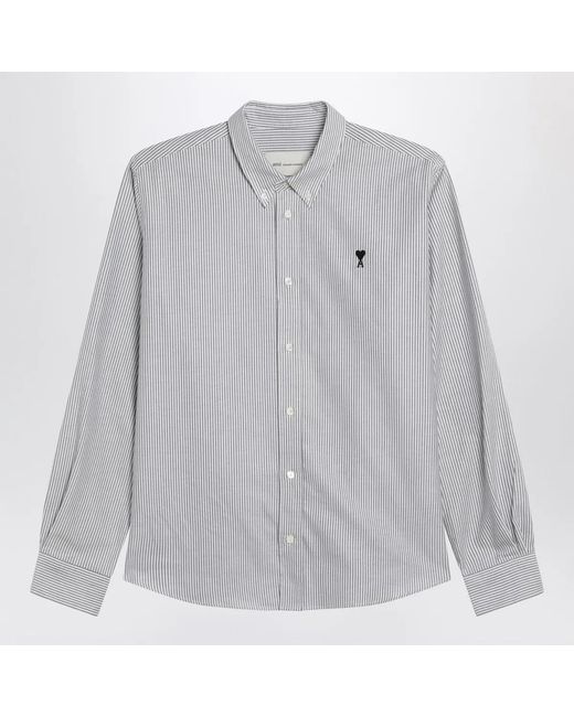 AMI Gray Ami De Coeur Striped Shirt for men