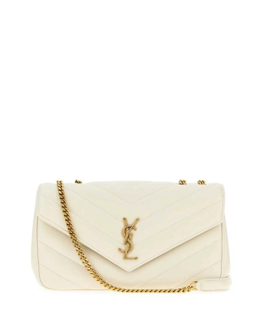 Saint Laurent Natural Ice Leather Medium Loulou Shoulder Bag
