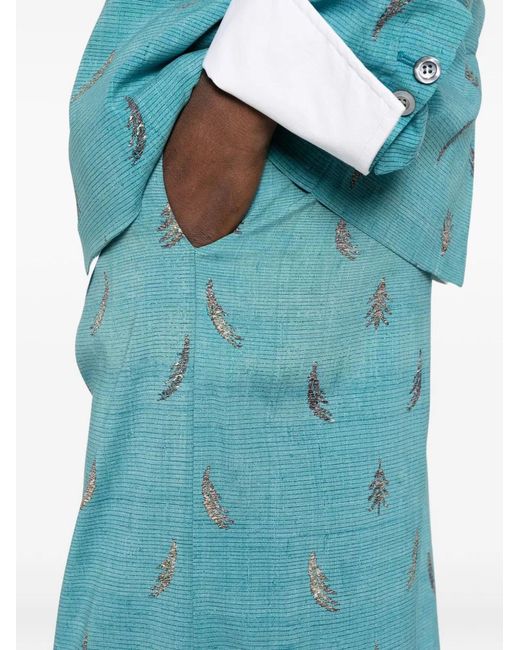 Pierre Louis Mascia Blue Printed Silk Trousers