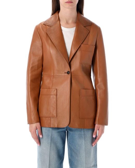 Chloé Brown Single-Breasted Leather Blazer