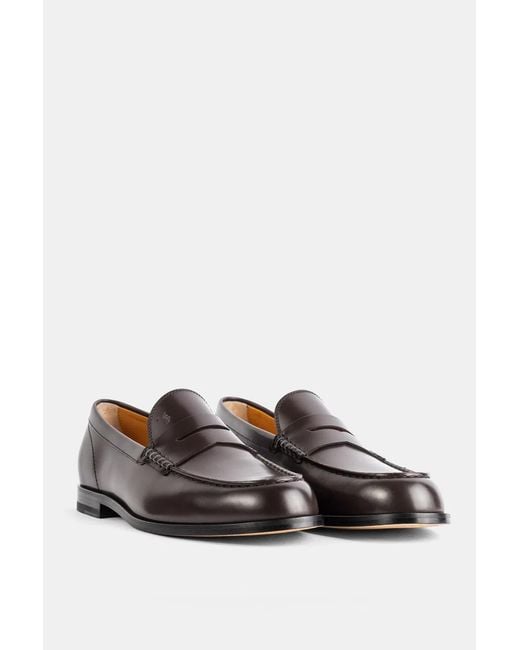 Tod's White Mocassin En Cuir Poli Brun Foncé for men