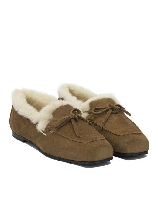 Aeyde Brown Tobacco Suede Shearling Loafers