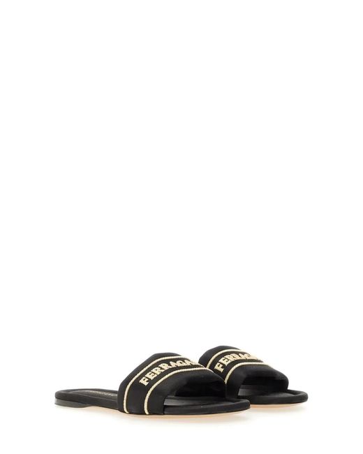 Ferragamo White Satin Mules With Logo