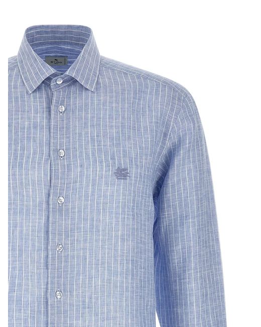 Etro Blue Striped Linen Shirt for men