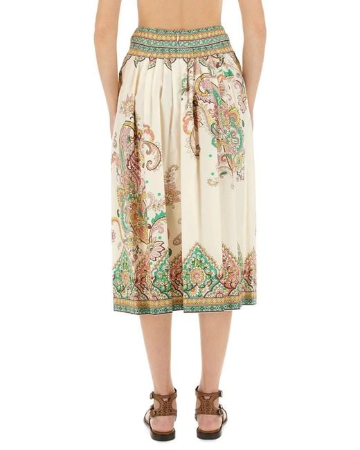 Etro Natural Paisley Print Midi Skirt