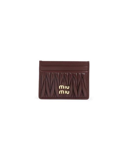 Miu Miu Brown Matelassé-Effect Card Holder