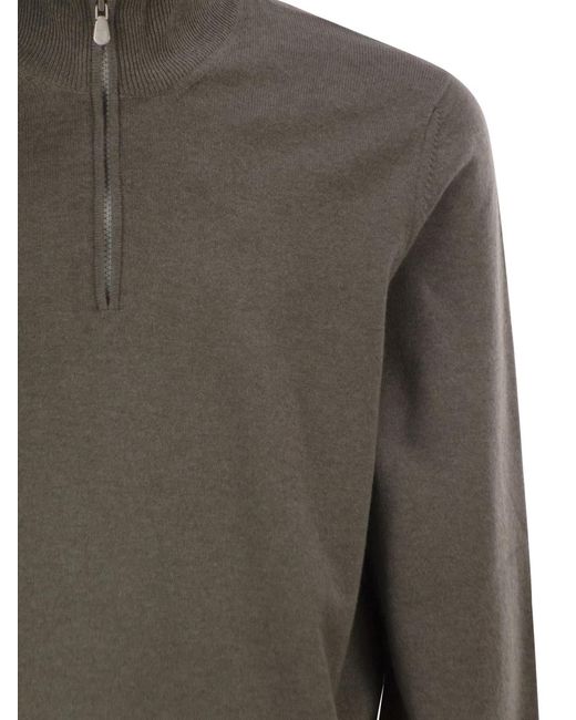 Brunello Cucinelli Green Cashmere Turtleneck Sweater With Zipper for men